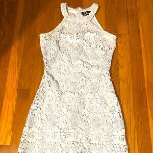 Blue floral lace mini dress